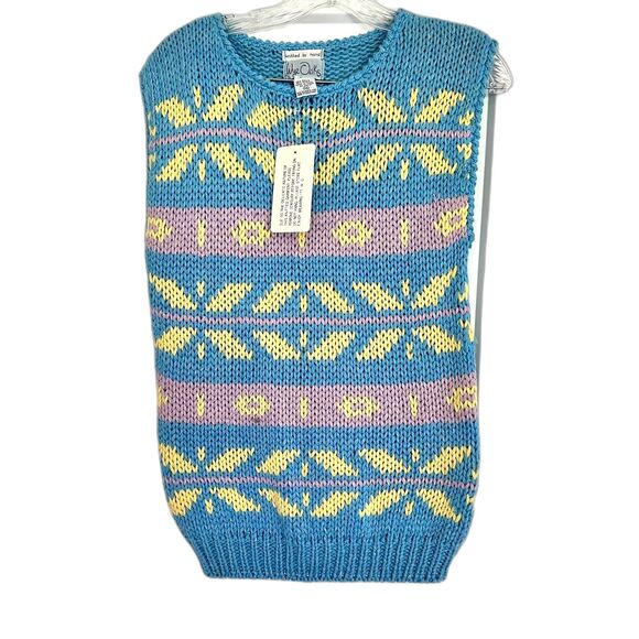 Vintage Handknitted Sweater Vest Unisex Size M New blue/yellow - Picture 1 of 4